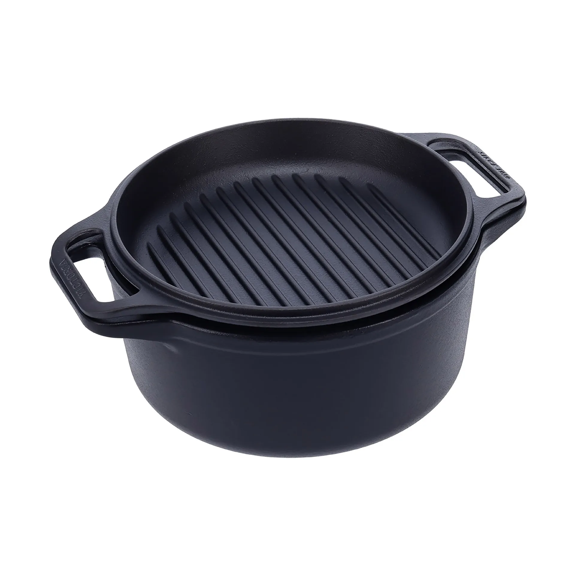 Gryde og grillpande af støbejern, for-krydret, 2 stk. Victoria
