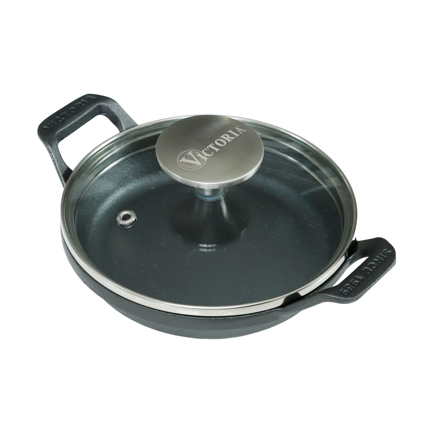 Mini rund gryde med glaslåg støbejern enameled, Ø14 cm Victoria