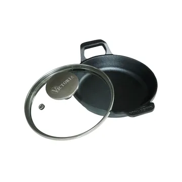 Mini rund gryde med glaslåg støbejern pre-seasoned - Ø14 cm - Victoria