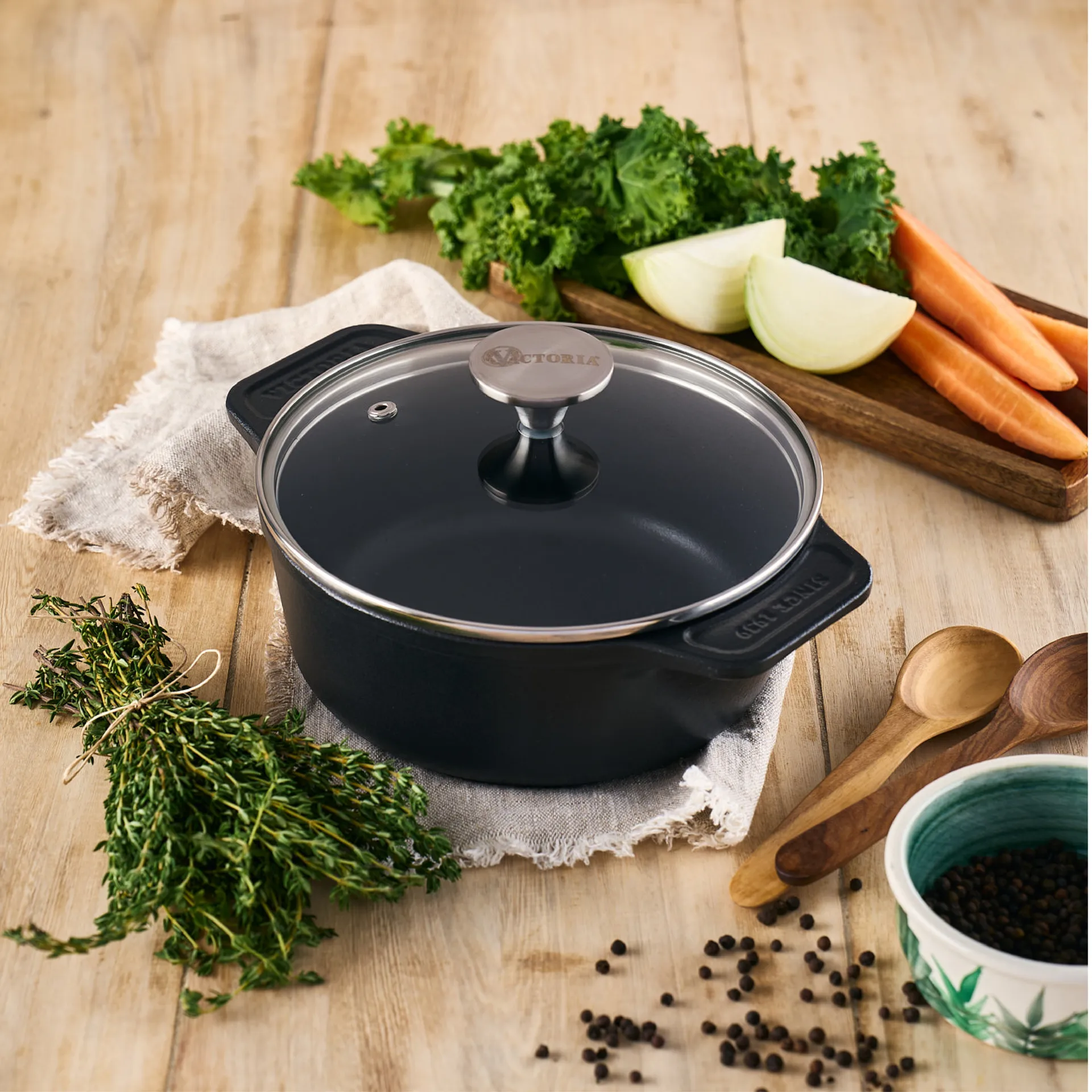 Victoria gryde støbejern glaslåg enameled, 1,9 L Victoria