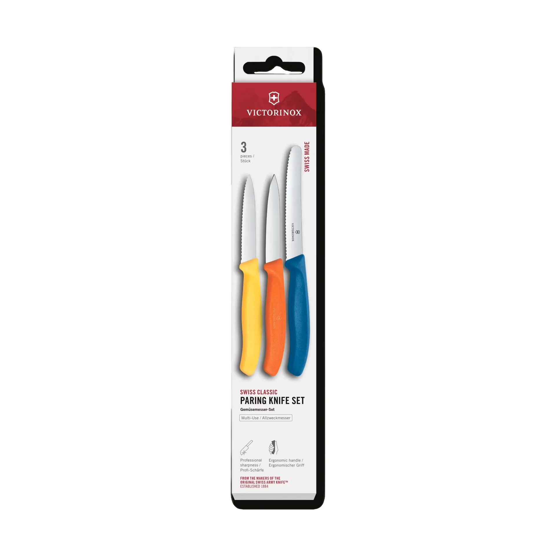 Victorinox Swiss Classic skrælleknivssæt 3 stk., Gul-orange-blå Victorinox