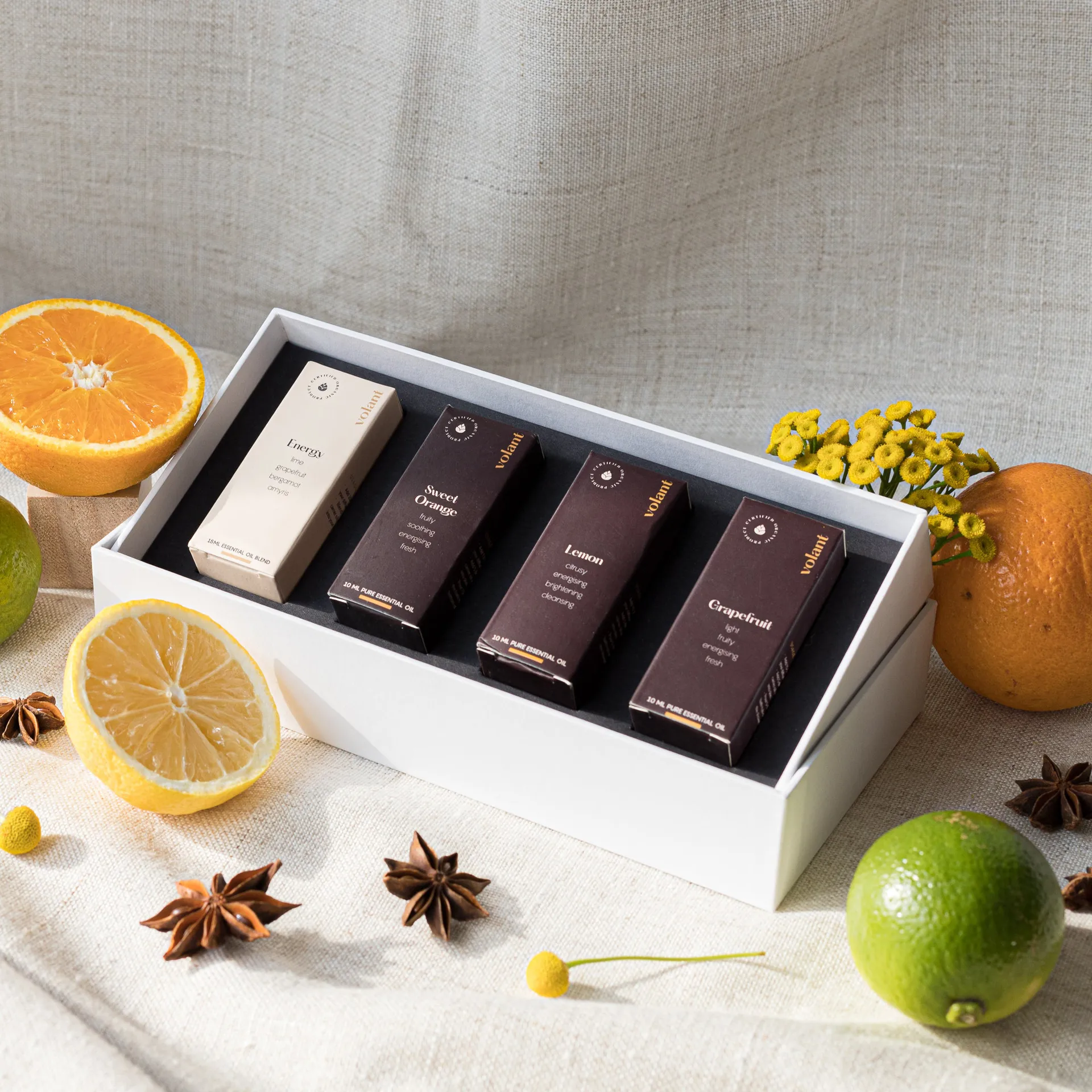 Citrus Boostset æteriske olier 4-pak, 3x10 ml-1x15 ml Volant