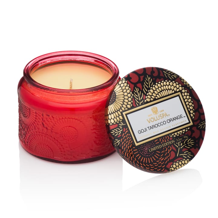 Duftlys i glasdåse 25 timer, Goji Tarocco Orange Voluspa