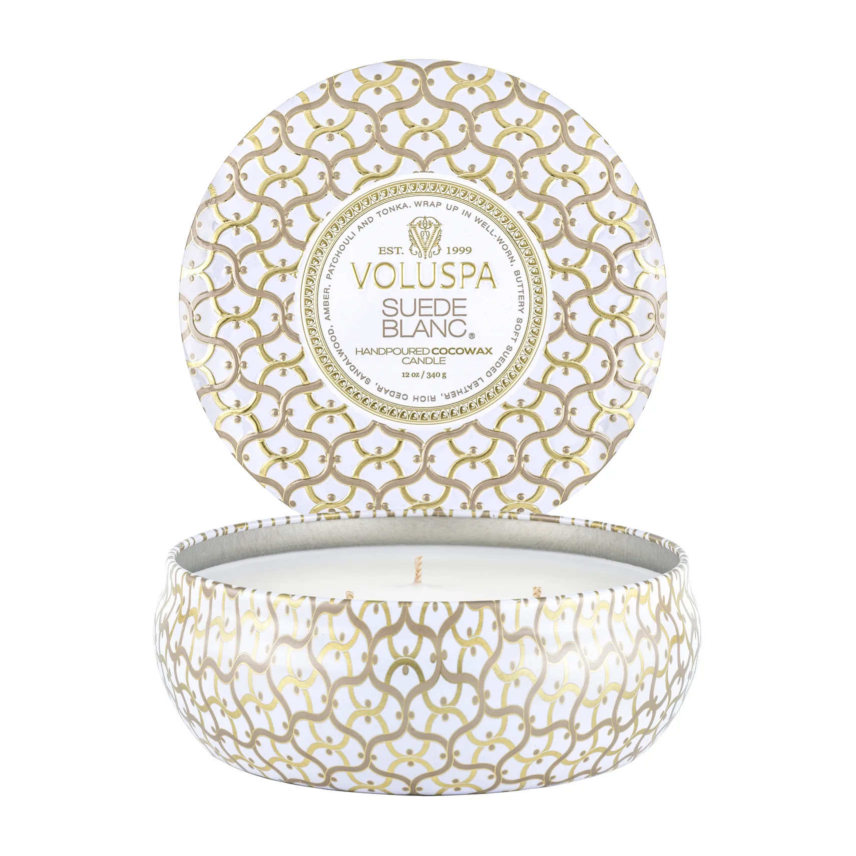 Maison Blanc 3-wick Tin duftlys 40 timer, Suede Blanc Voluspa