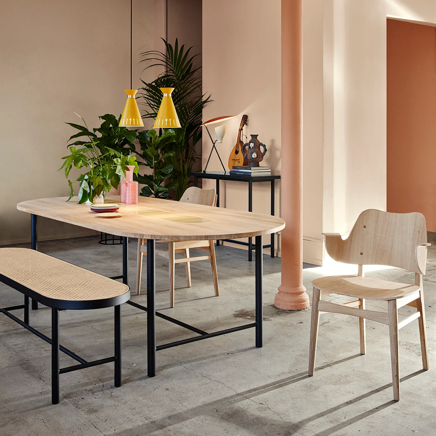 Be My Guest bord 180 cm, Hvidolieret egetræ/Gul Warm Nordic