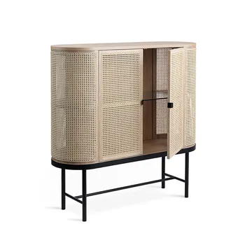 Be My Guest sideboard - rattan, hvidolieret eg, sort stålstel - Warm Nordic