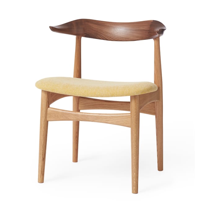 Cow Horn stol - stof vanilla, hvidolieret egetræsstel, ryglæn valnød - Warm Nordic