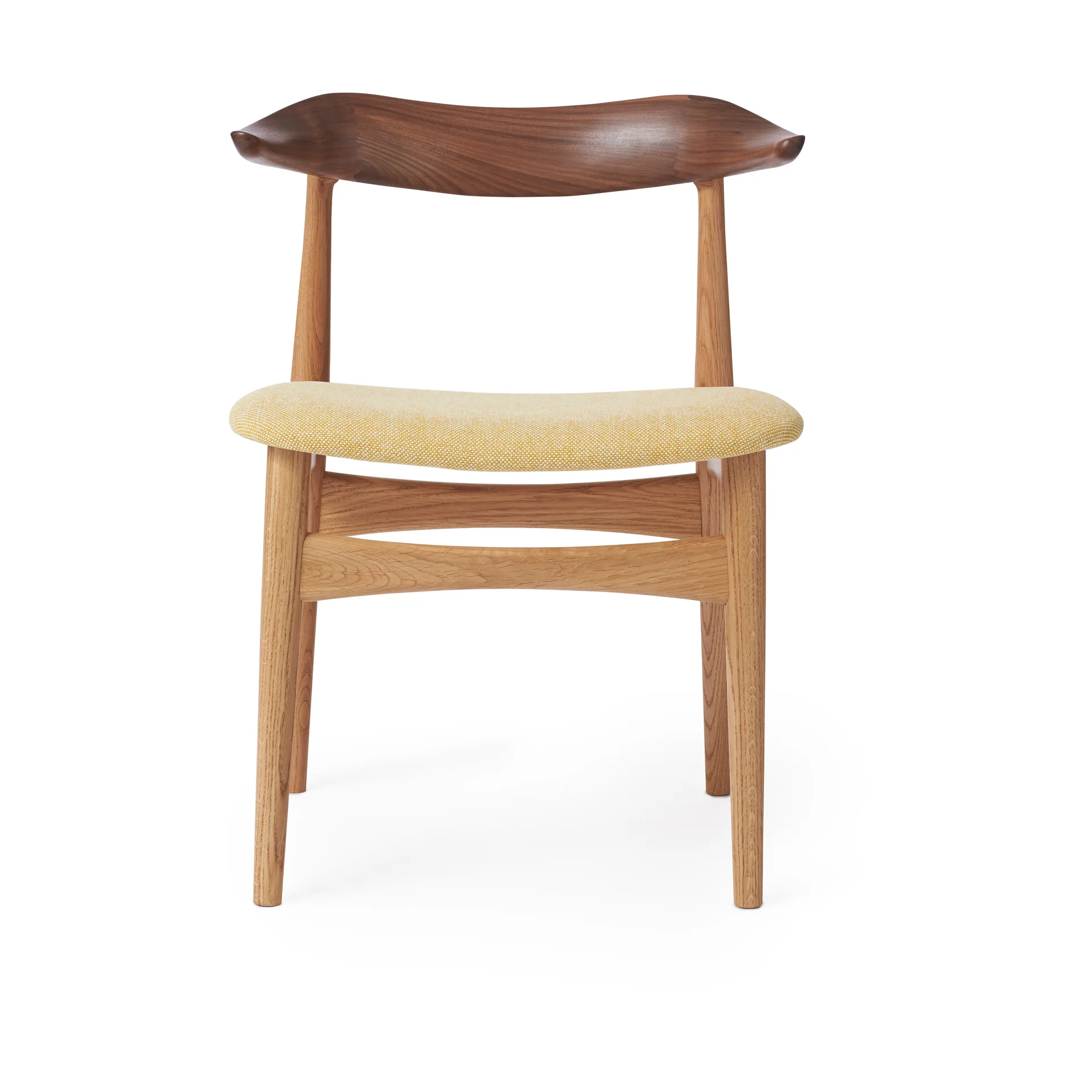 Cow Horn stol, stof vanilla, hvidolieret egetræsstel, ryglæn valnød Warm Nordic