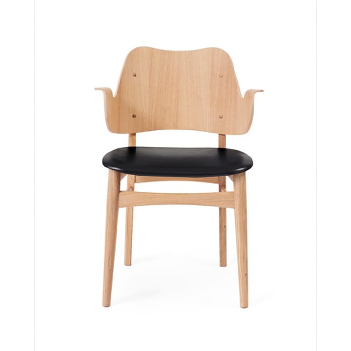 Gesture stol, polstret sæde - læder Prescott 207 black, hvidolieret stel i eg, polstret sæde - Warm Nordic