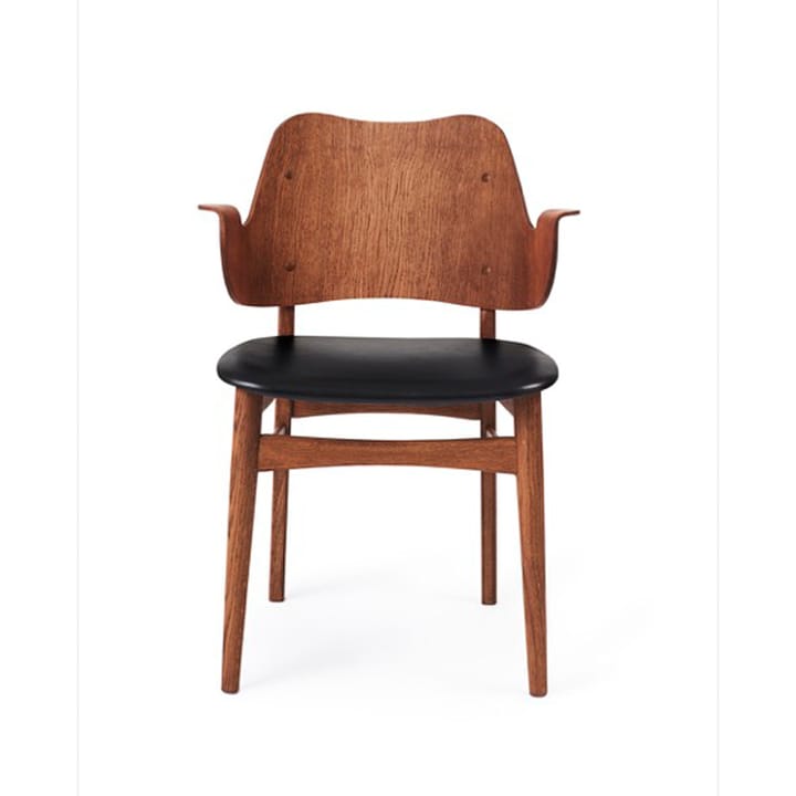 Gesture stol, polstret sæde - læder Prescott 207 black, teakolieret stel i eg, polstret sæde - Warm Nordic