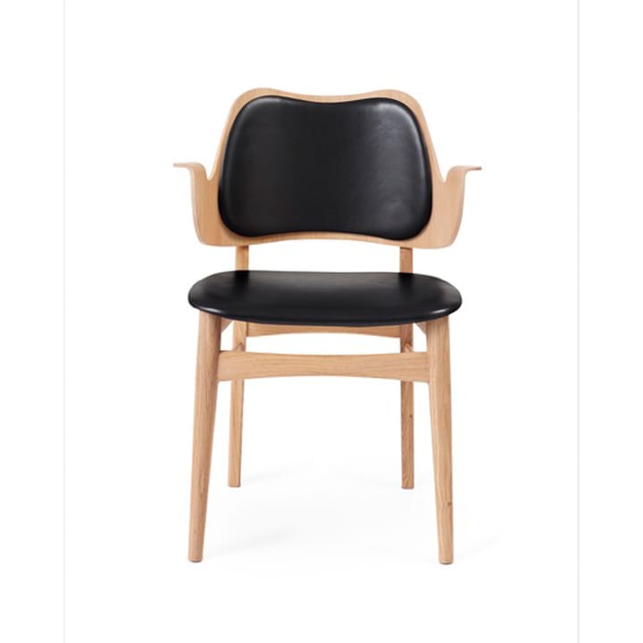 Gesture stol, polstret sæde & ryg - læder Prescott 207 black, hvidolieret stel i eg, polstret sæde, polstret ryg - Warm Nordic