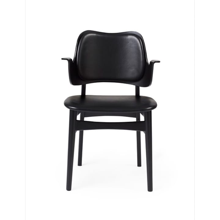 Gesture stol, polstret sæde & ryg - læder Prescott 207 black, sortlakeret stel i bøg, polstret sæde, polstret ryg - Warm Nordic