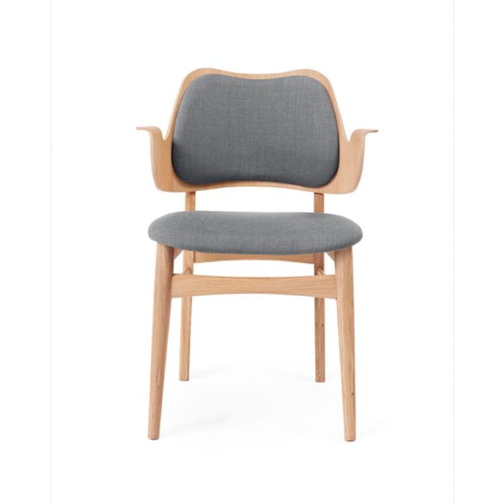 Gesture stol, polstret sæde & ryg - stof Canvas 134 grey melange, hvidolieret egetræsstel, beklædt sæde, beklædt ryg - Warm Nordic