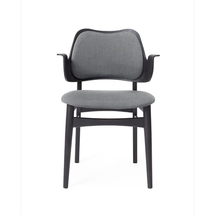 Gesture stol, polstret sæde & ryg - stof Canvas 134 grey melange, sortlakeret bøgetræsstel, beklædt sæde, beklædt ryg - Warm Nordic