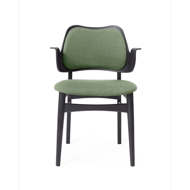Gesture stol, polstret sæde & ryg - stof Canvas 926 sage green, sortlakeret bøgetræsstel, beklædt ryg - Warm Nordic