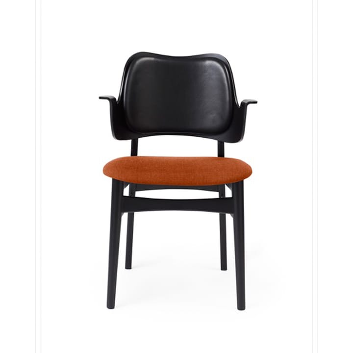 Gesture stol, polstret sæde & ryg - stof rusty rosé, ryglæn læder, sortlakeret bøgetræsstel - Warm Nordic