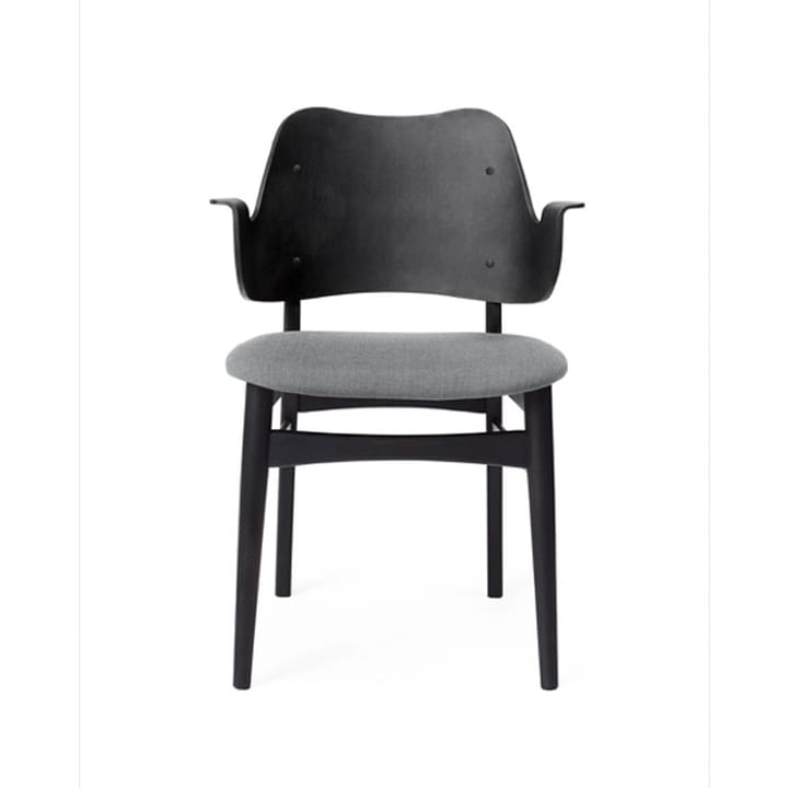 Gesture stol, polstret sæde - stof Canvas 134 grey melange, sortlakeret bøgetræsstel, beklædt sæde - Warm Nordic