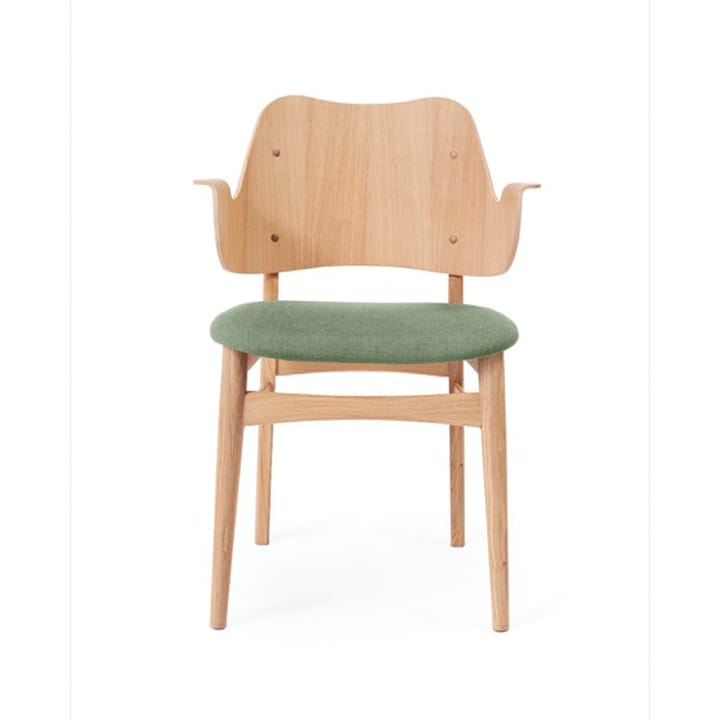 Gesture stol, polstret sæde - stof Canvas 926 sage green, hvidolieret egetræsstel, beklædt sæde - Warm Nordic