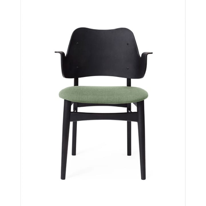Gesture stol, polstret sæde - stof Canvas 926 sage green, sortlakeret bøgetræsstel, beklædt sæde - Warm Nordic