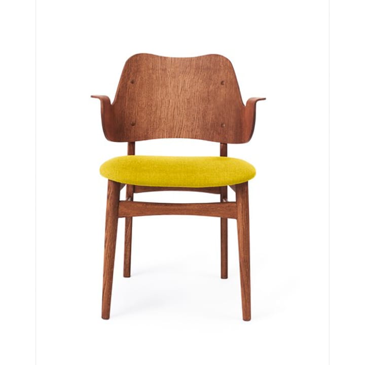 Gesture stol, polstret sæde - stof gul, teakolieret egetræsstel - Warm Nordic