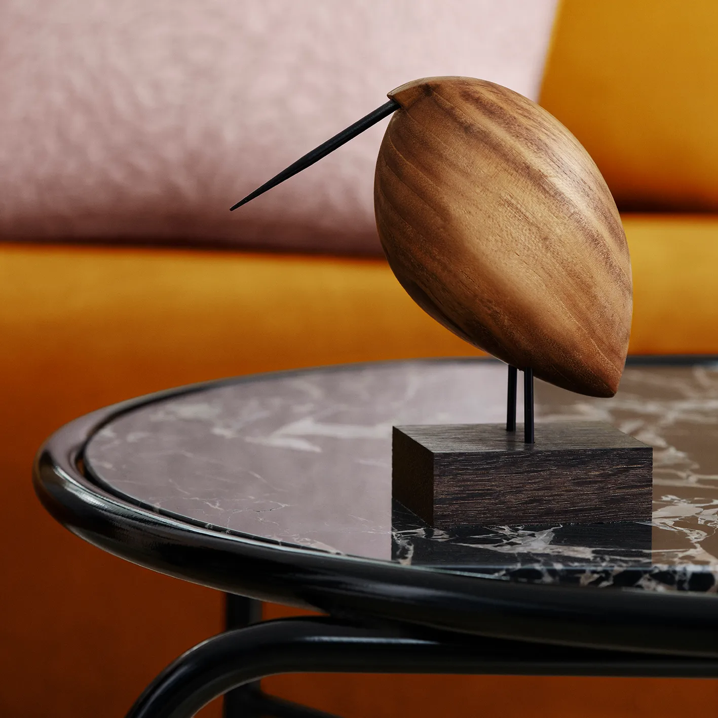 Secant sofabord marmor Ø60 cm, Black/Gold Warm Nordic