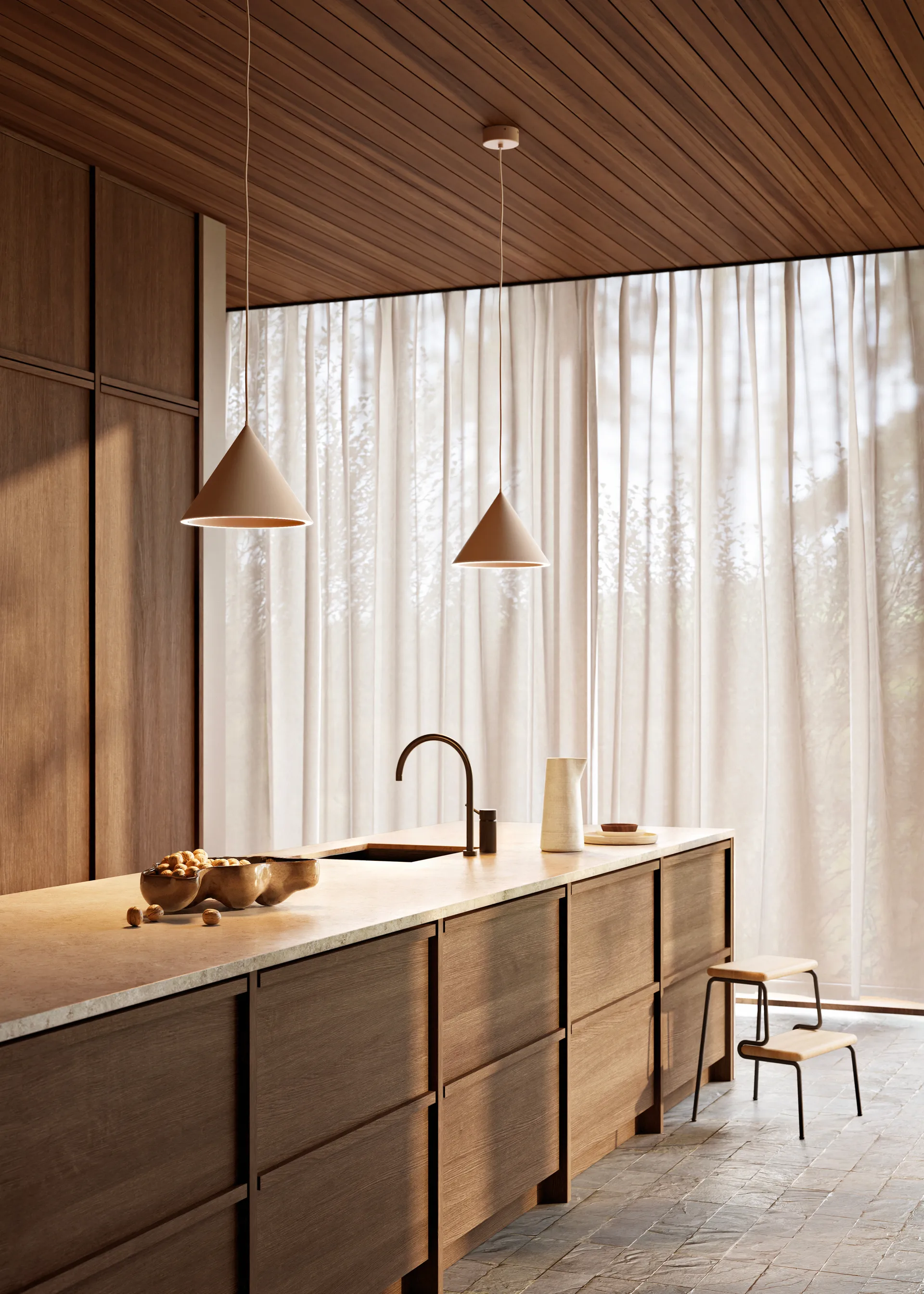 Annular pendant small, Beige Woud