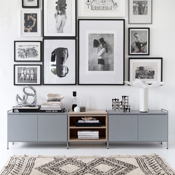 Molto lavt sideboard, grå/eg, 3 sektioner Zweed