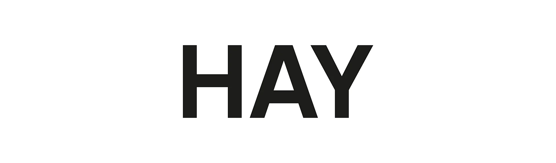 Sort ord "HAY" med fed skrifttype uden seriffer på hvid baggrund.