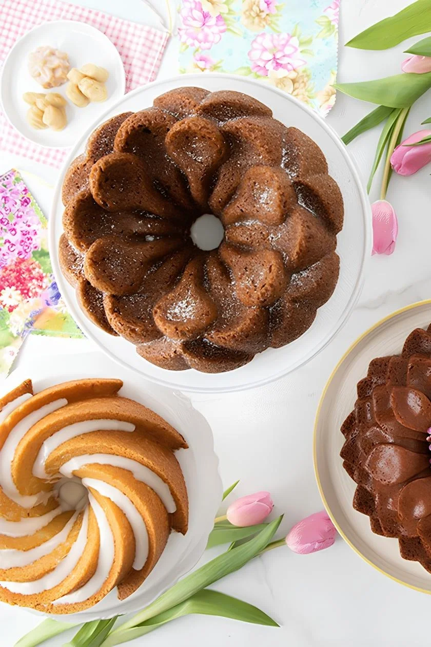 Med bageformene fra Nordic Ware, her heritage bundt og magnolia bundt bageform, kan du fremtrylle smukke kager til påskebordet på ingen tid.