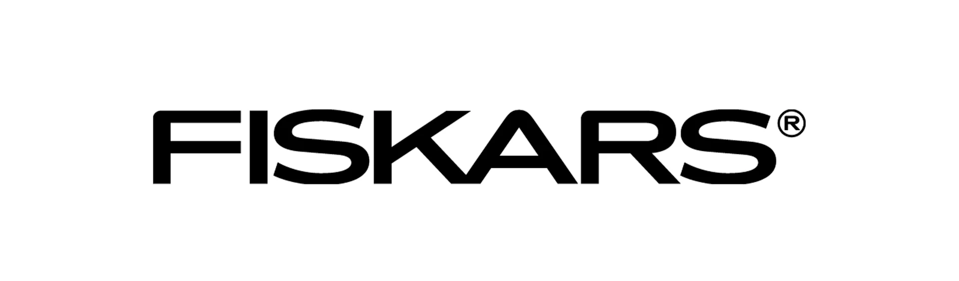 Fiskars logo, et sort stiliseret ordbillede med et registreret varemærkesymbol.