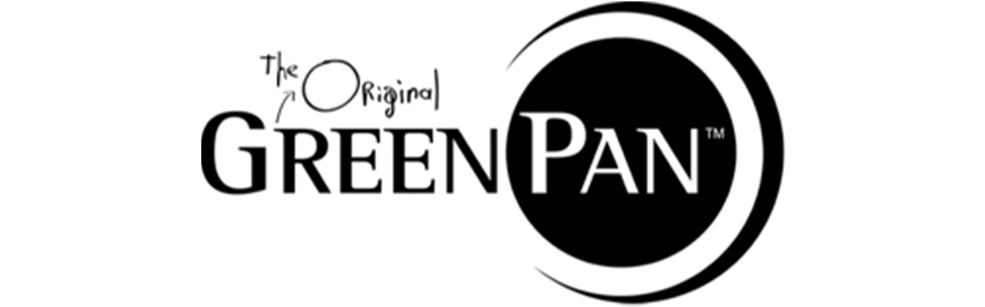 GreenPan-logo med 'The Original' i håndskrevet stil over 'GreenPan', delvist i en sort cirkel.